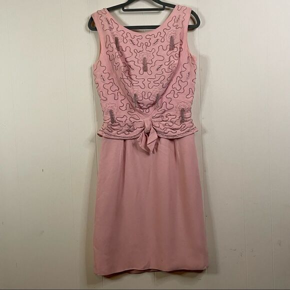 Vintage 60’s Cocktail Couture Beaded Knee Length Dress - Picture 1 of 6